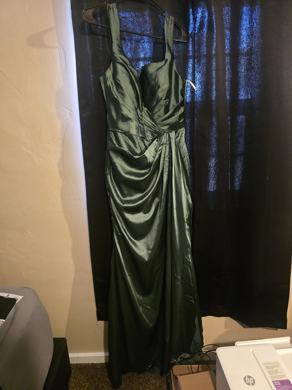 Elegant Green Satin Evening Gown - Women's Dress